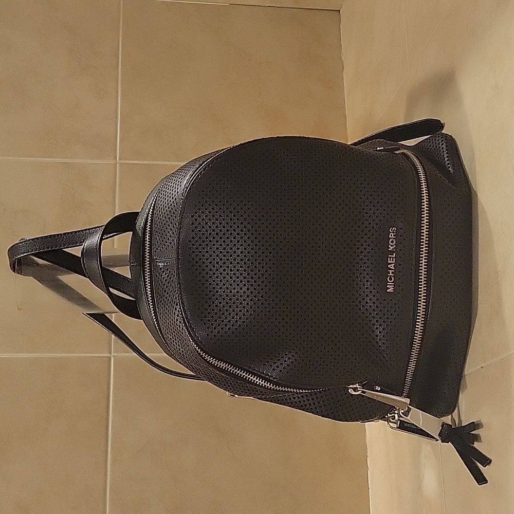 Michael Kors Rhea Zip Black Leather Backpack
